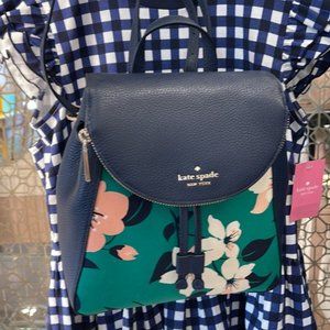 Kate Spade Leila Medium Flap Backpack Lily Blooms Green Multi Color